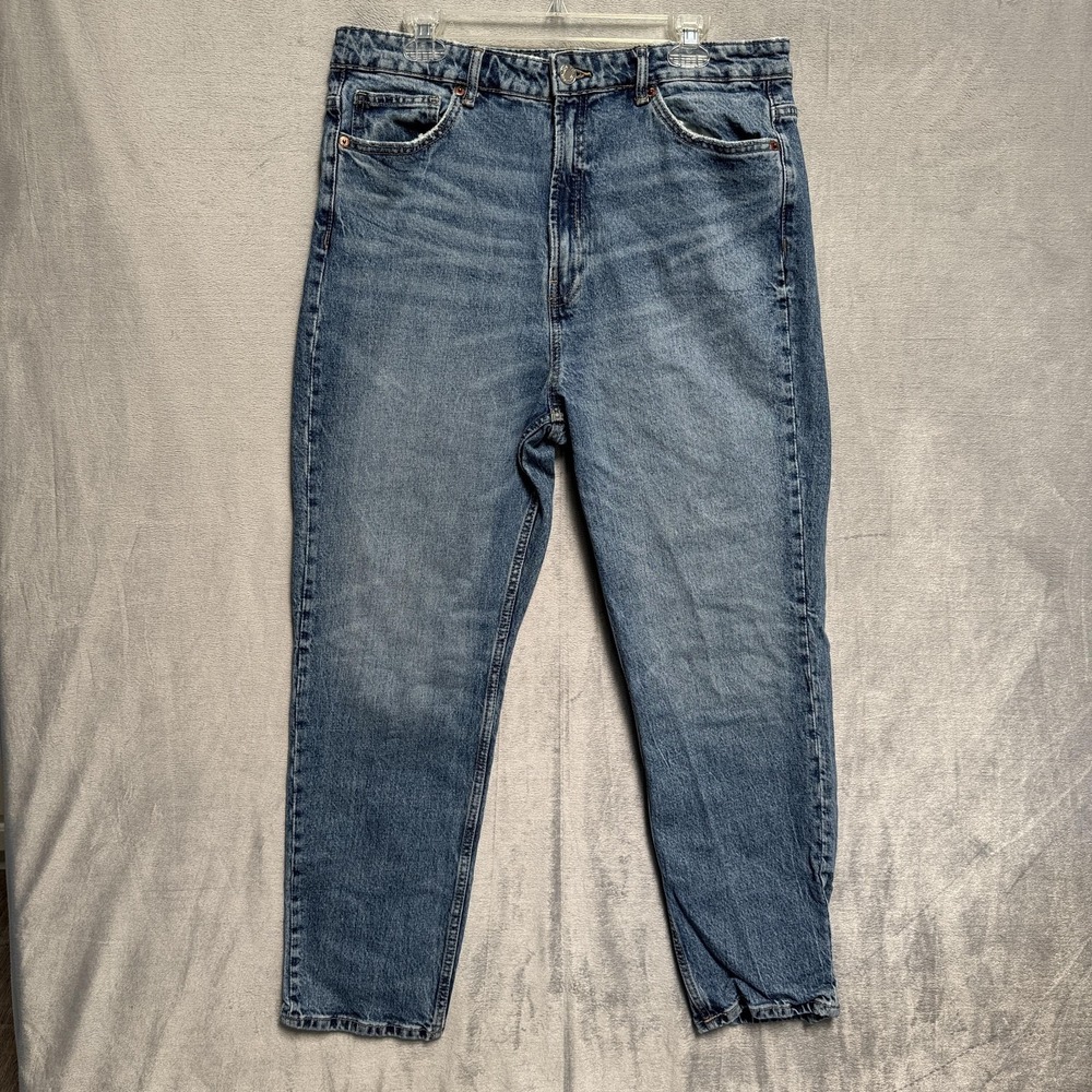 Zara Jeans Womens‎ 14 Blue Medium Wash High Rise Mom Relaxed Stretch Denim
